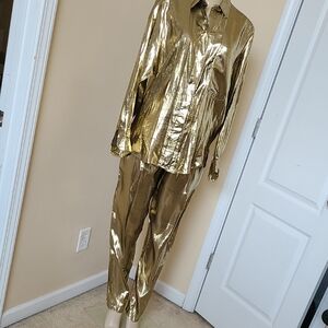Vintage Gold Disco Shirt and Pants Set - Fits like size 8 - Sold as is